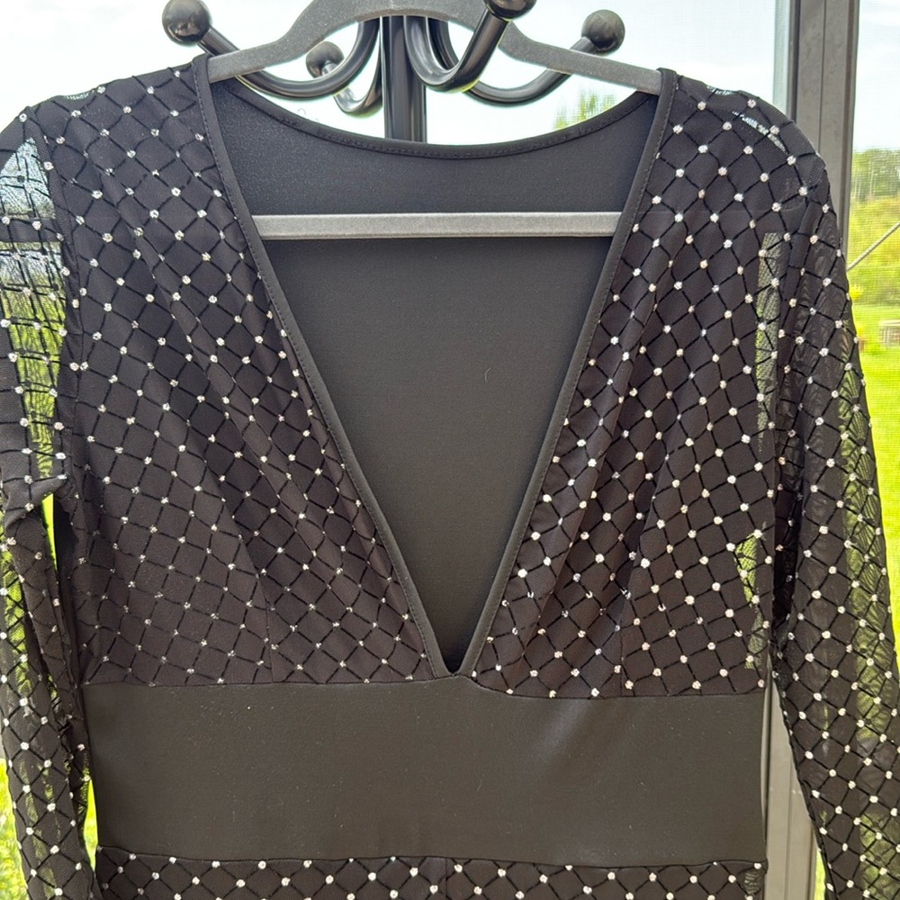 Black XL Jumpsuit Silver Embellished sheer front solid black back stretch